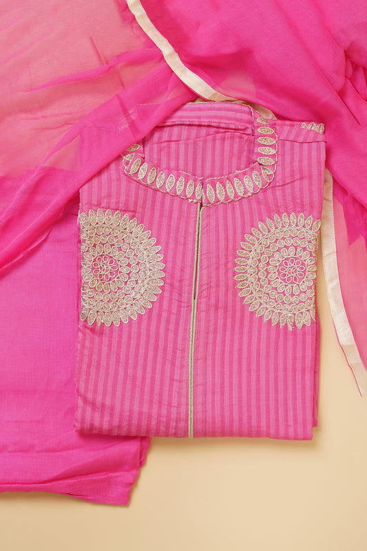 Pink Embroidered Unstitched Suit Piece