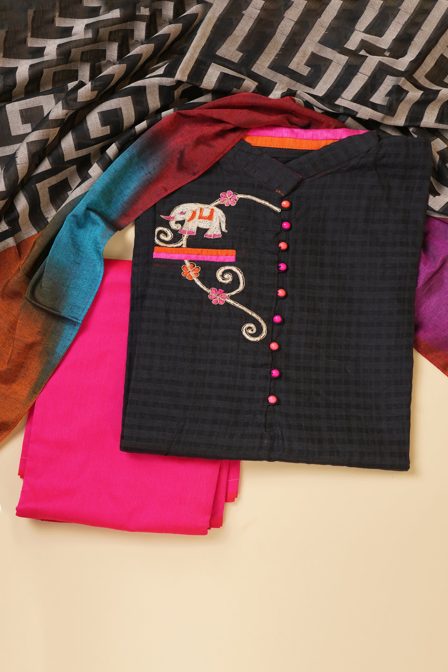 Black and Pink Unstitched Suit Piece