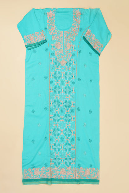 Aqua Blue and Beige Embroidered Unstitched Suit Piece