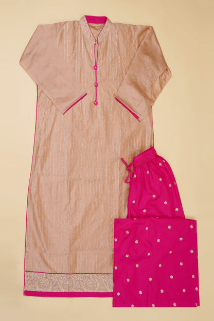 Beige and Pink Unstitched Suit Piece