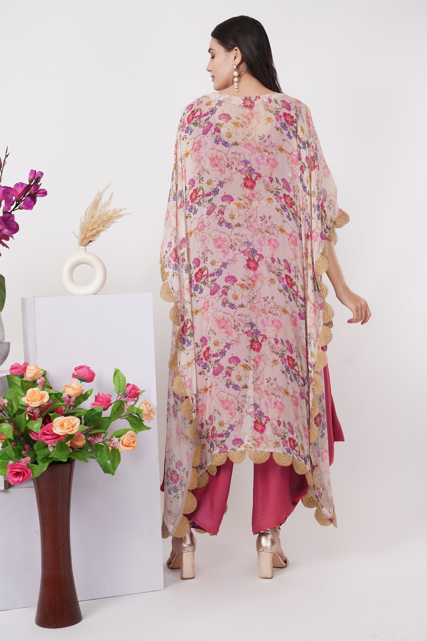 Pink Floral Multi-wear Kaftan Set