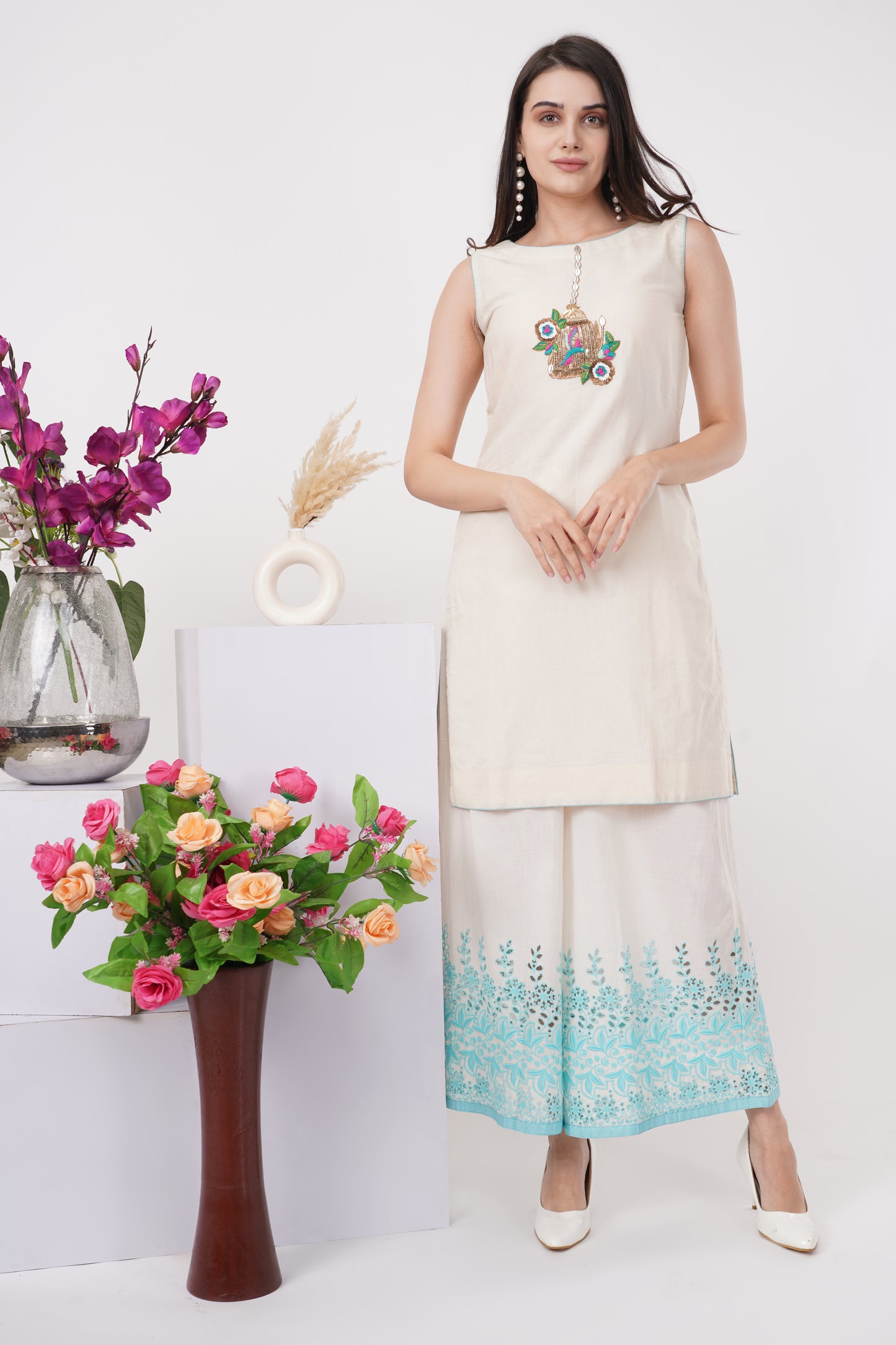 Ivory Kurti and Palazzo Set