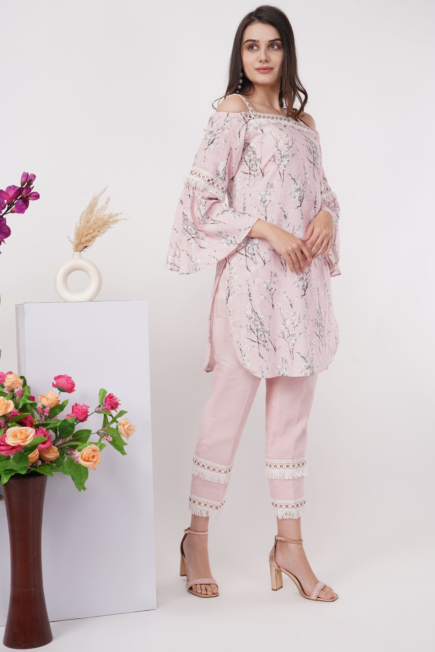 Baby Pink print and lace Co-ord Set