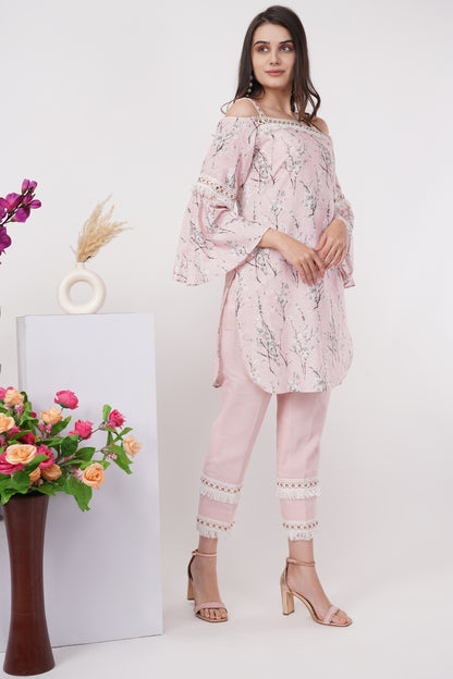 Baby Pink print and lace Co-ord Set