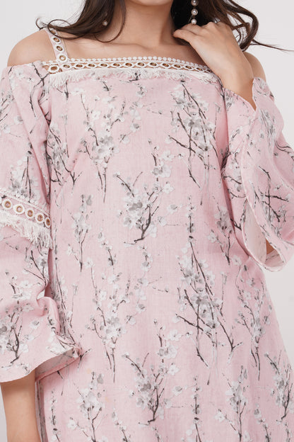 Baby Pink print and lace Co-ord Set