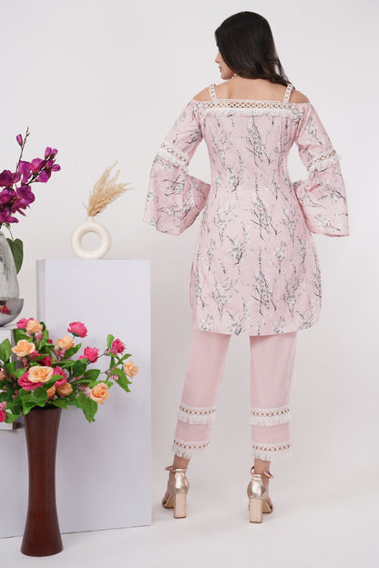 Baby Pink print and lace Co-ord Set