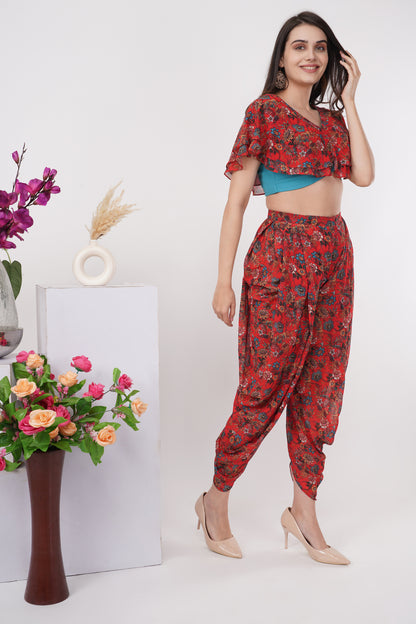 Red Bolero-Style Top and Dhoti Set