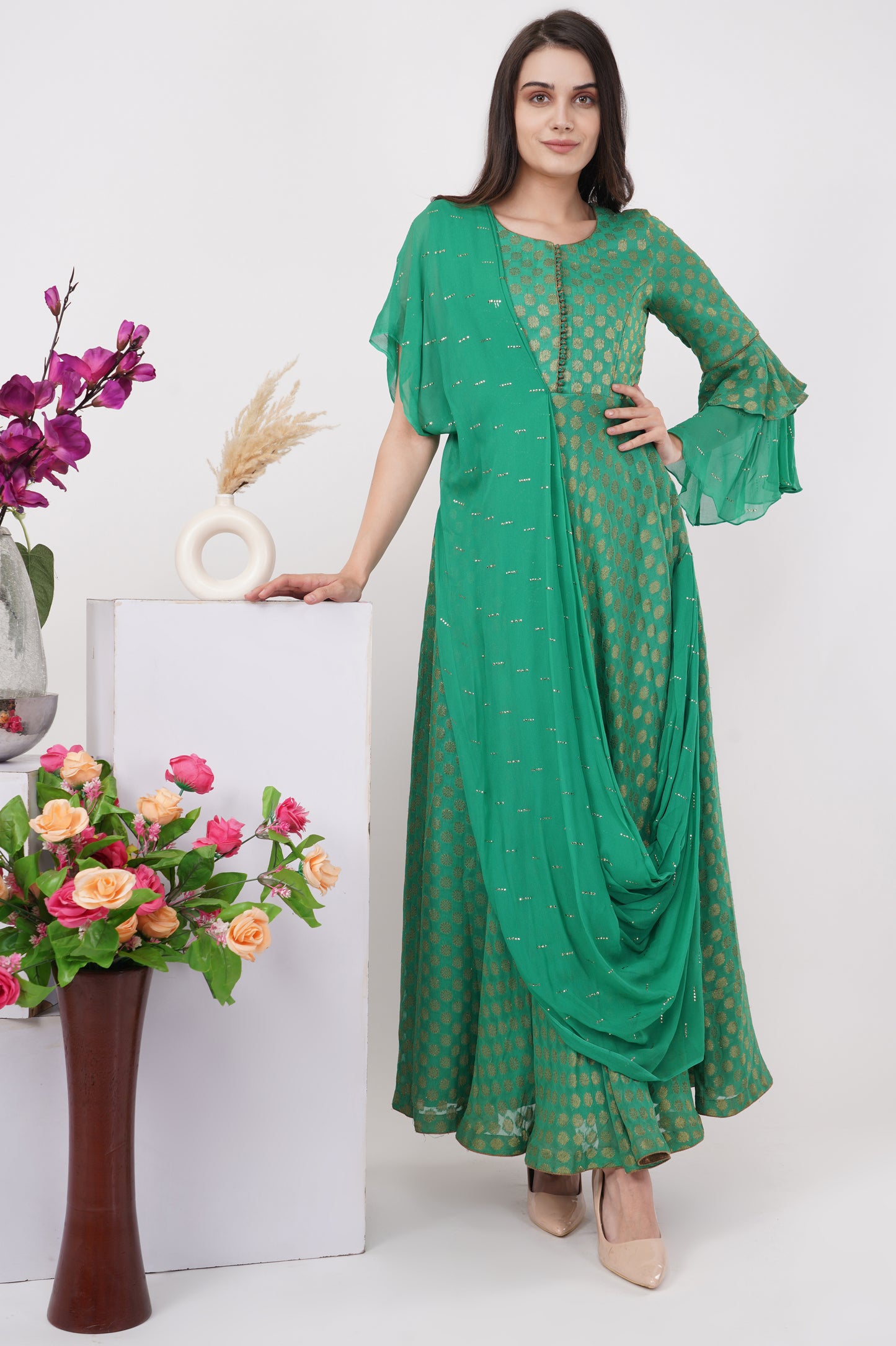 Green Panelled Gown