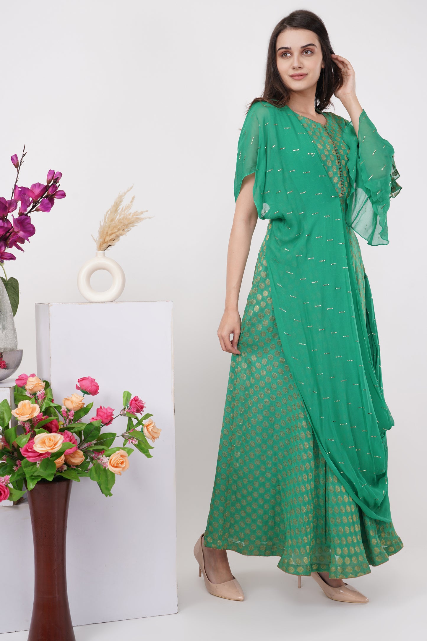 Green Panelled Gown