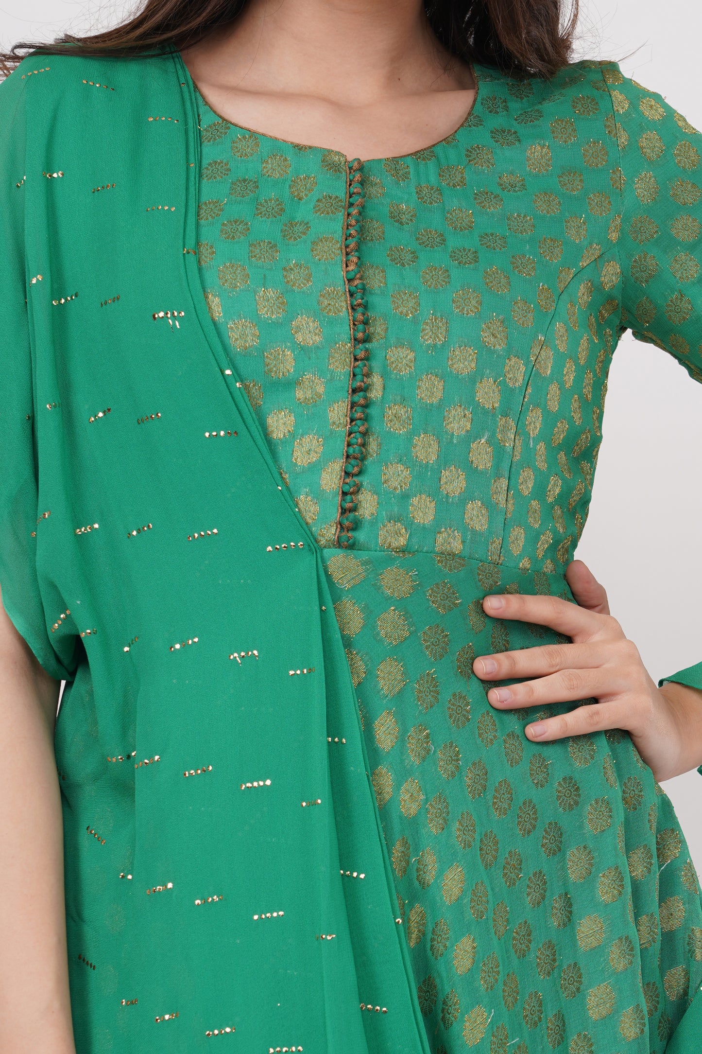 Green Panelled Gown