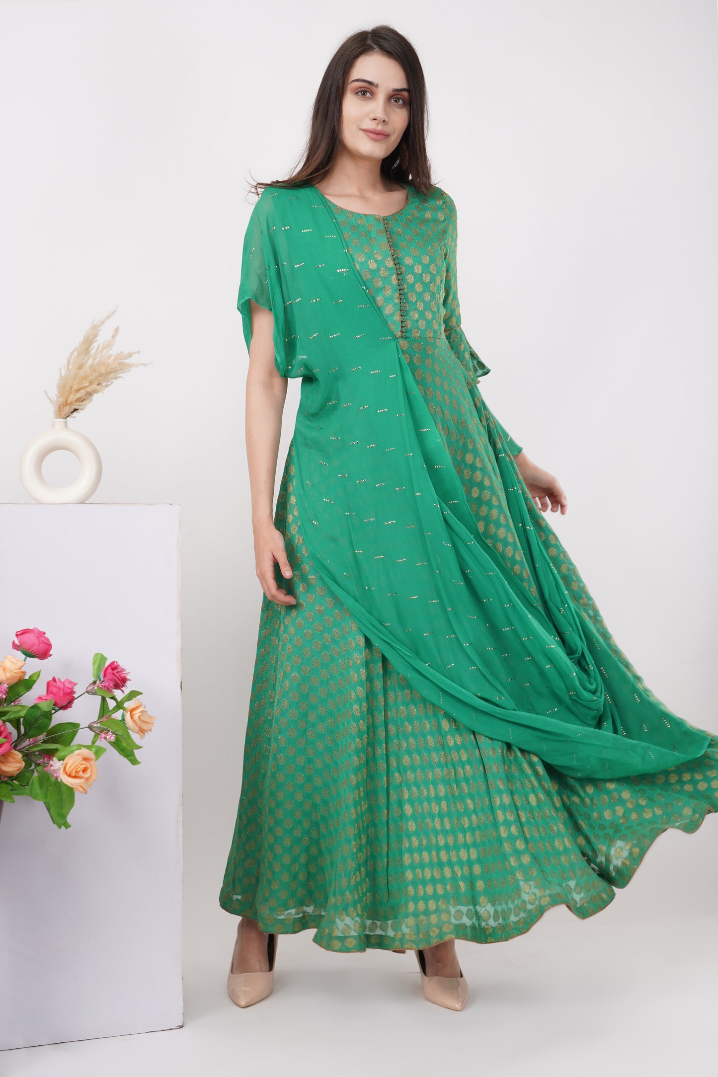 Green Panelled Gown