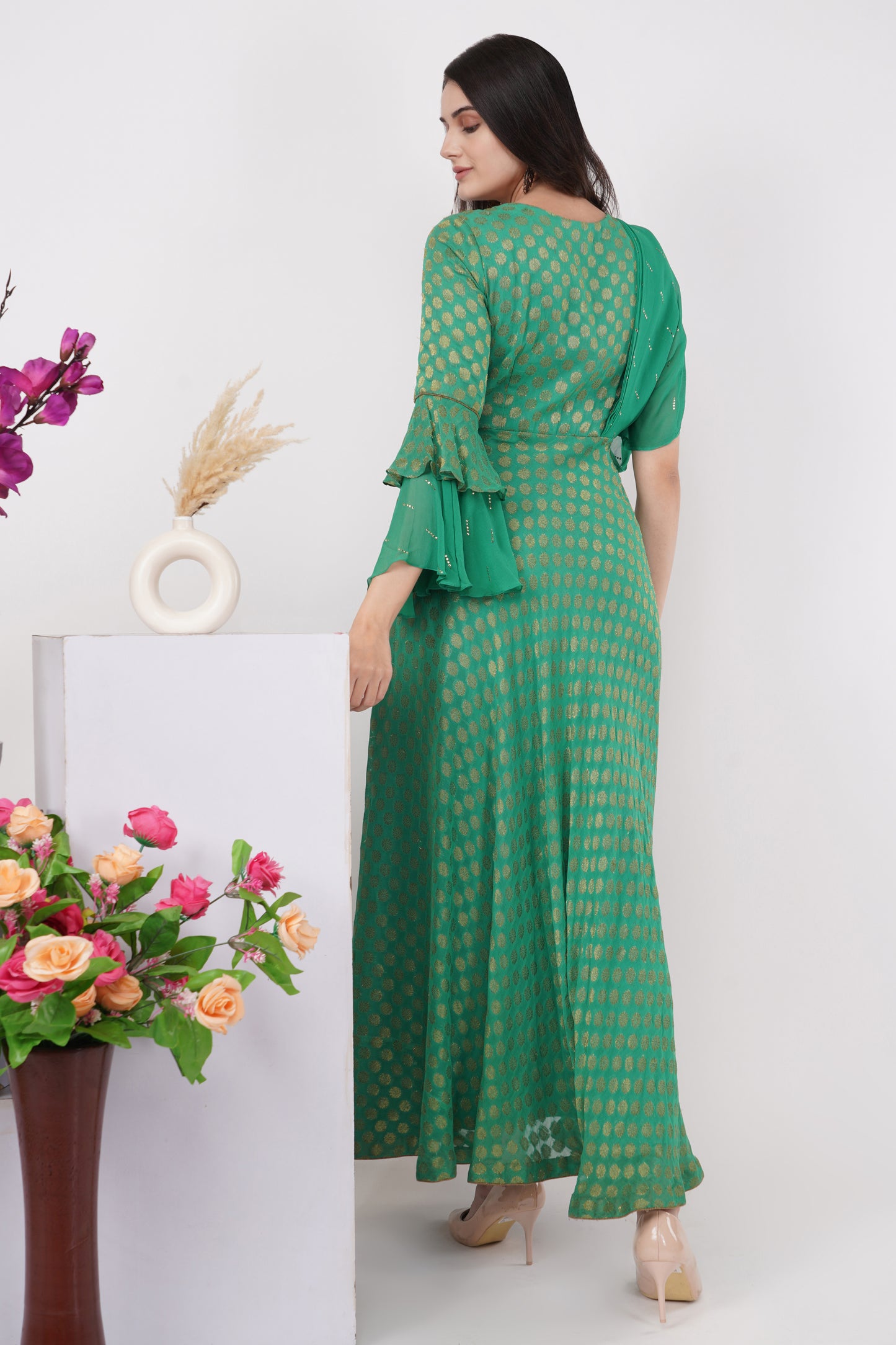 Green Panelled Gown