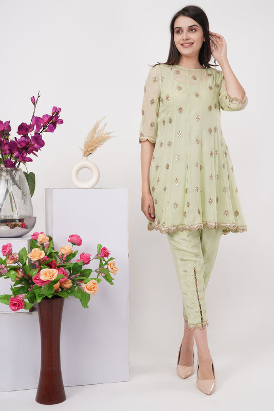 Mint Embroidered Tunic and Pants Set