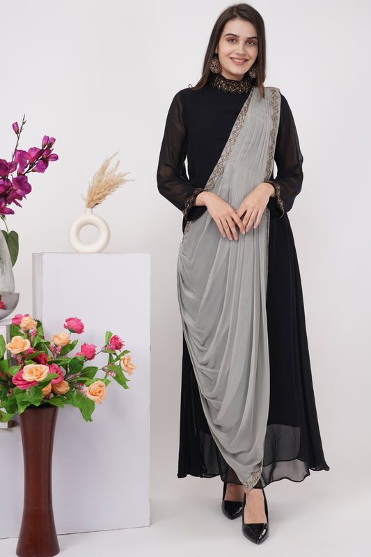 Black and Grey Panelled Gown