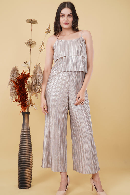 Rose Metallic Pleated Jumpsuit