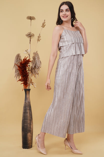 Rose Metallic Pleated Jumpsuit