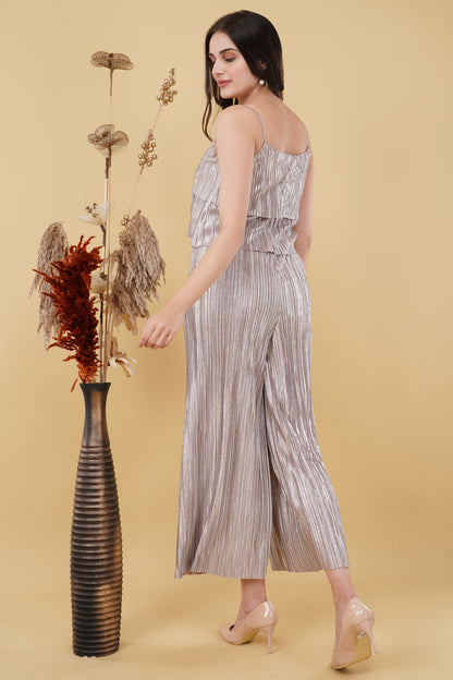 Rose Metallic Pleated Jumpsuit