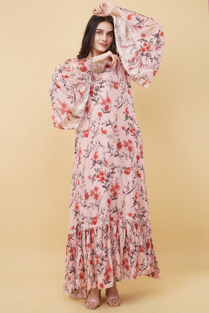 Peach Floral Flared Dress