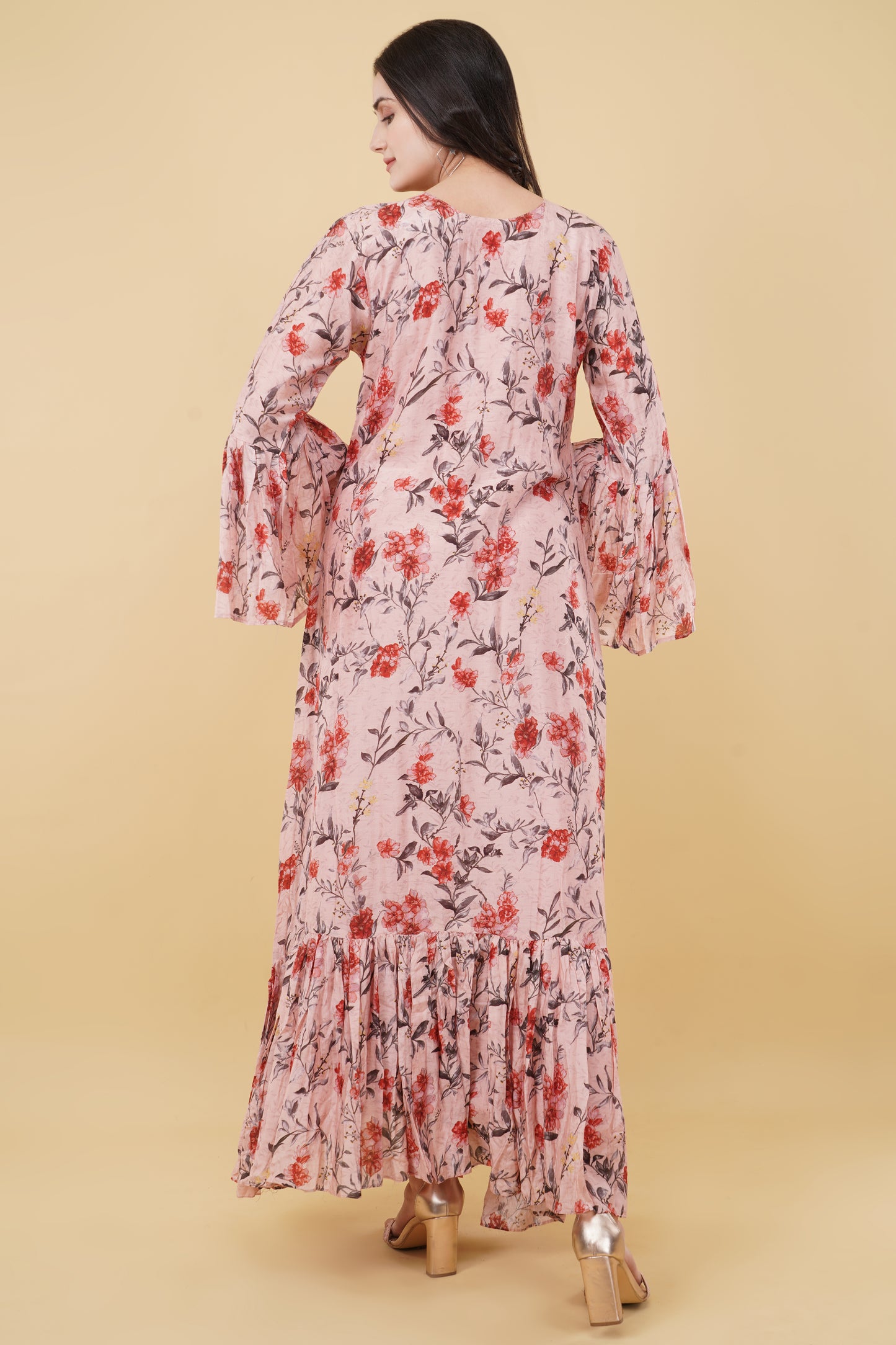 Peach Floral Flared Dress