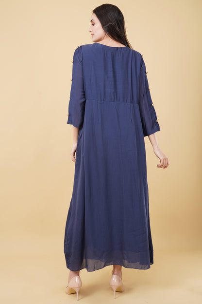 Navy Blue Cowl Detailed Dress