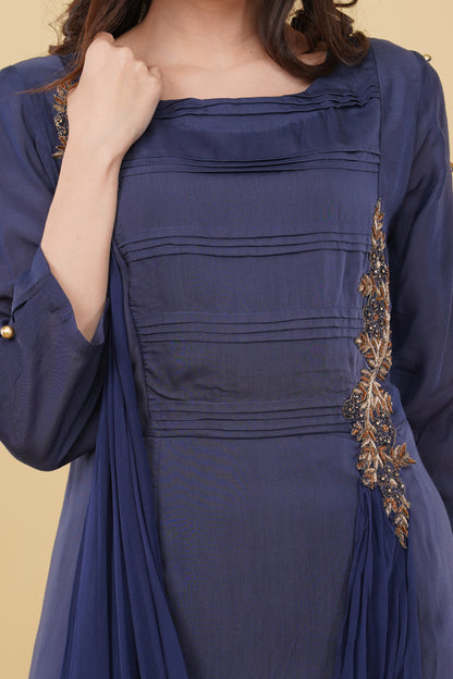 Navy Blue Cowl Detailed Dress