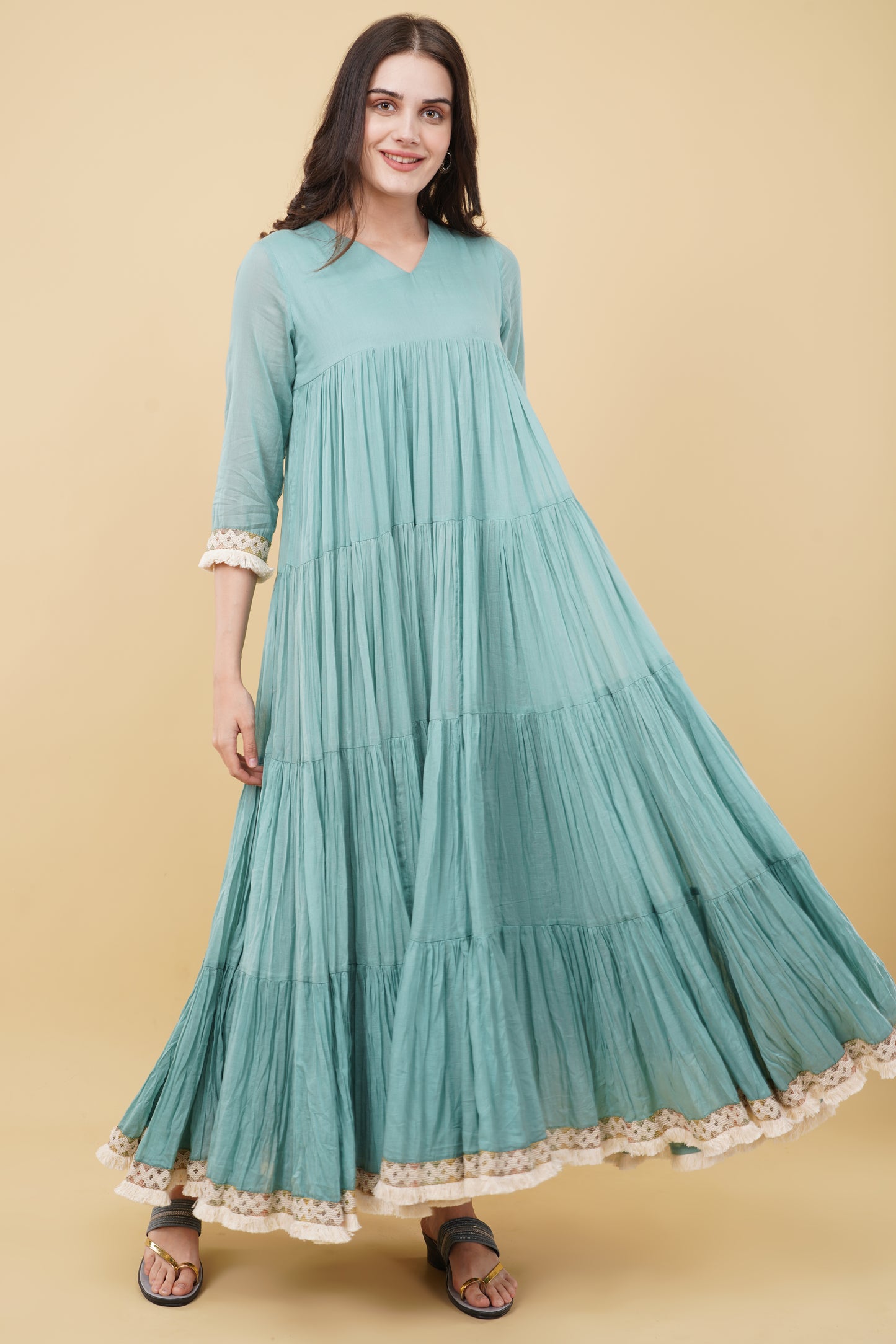 Aqua Gathered Flared Dress