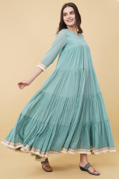 Aqua Gathered Flared Dress