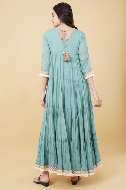 Aqua Gathered Flared Dress