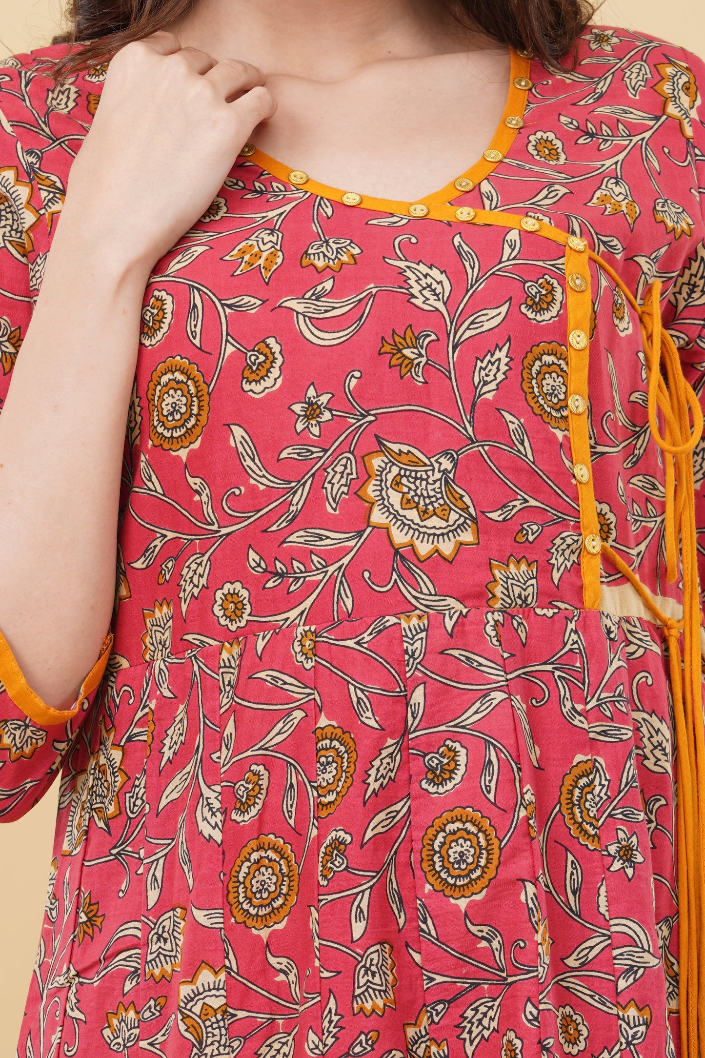 Red Faded Floral Print Flared Dress