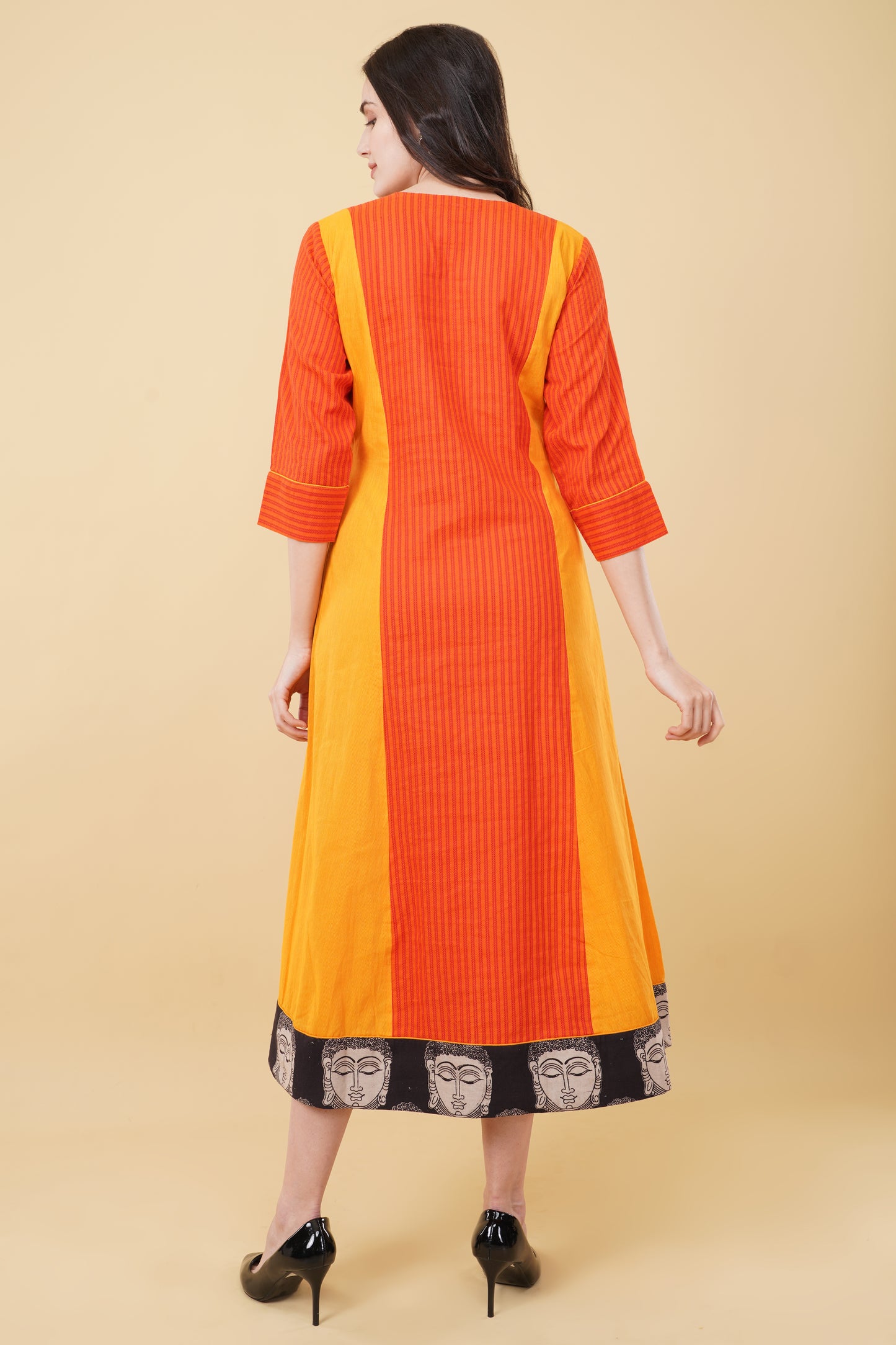 Orange Colour-Block Angrakha Style Dress