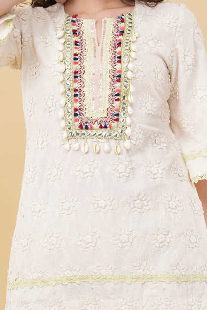 White and Mint Embroidered Co-ord Set