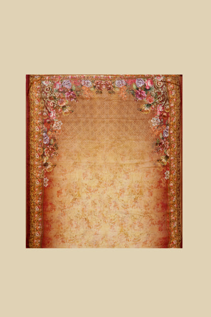 Beige and Peach Floral Digital Printed Unstitched Suit Piece