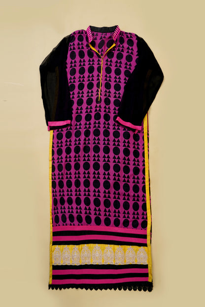 Dark Pink Geometric Unstitched Suit Piece