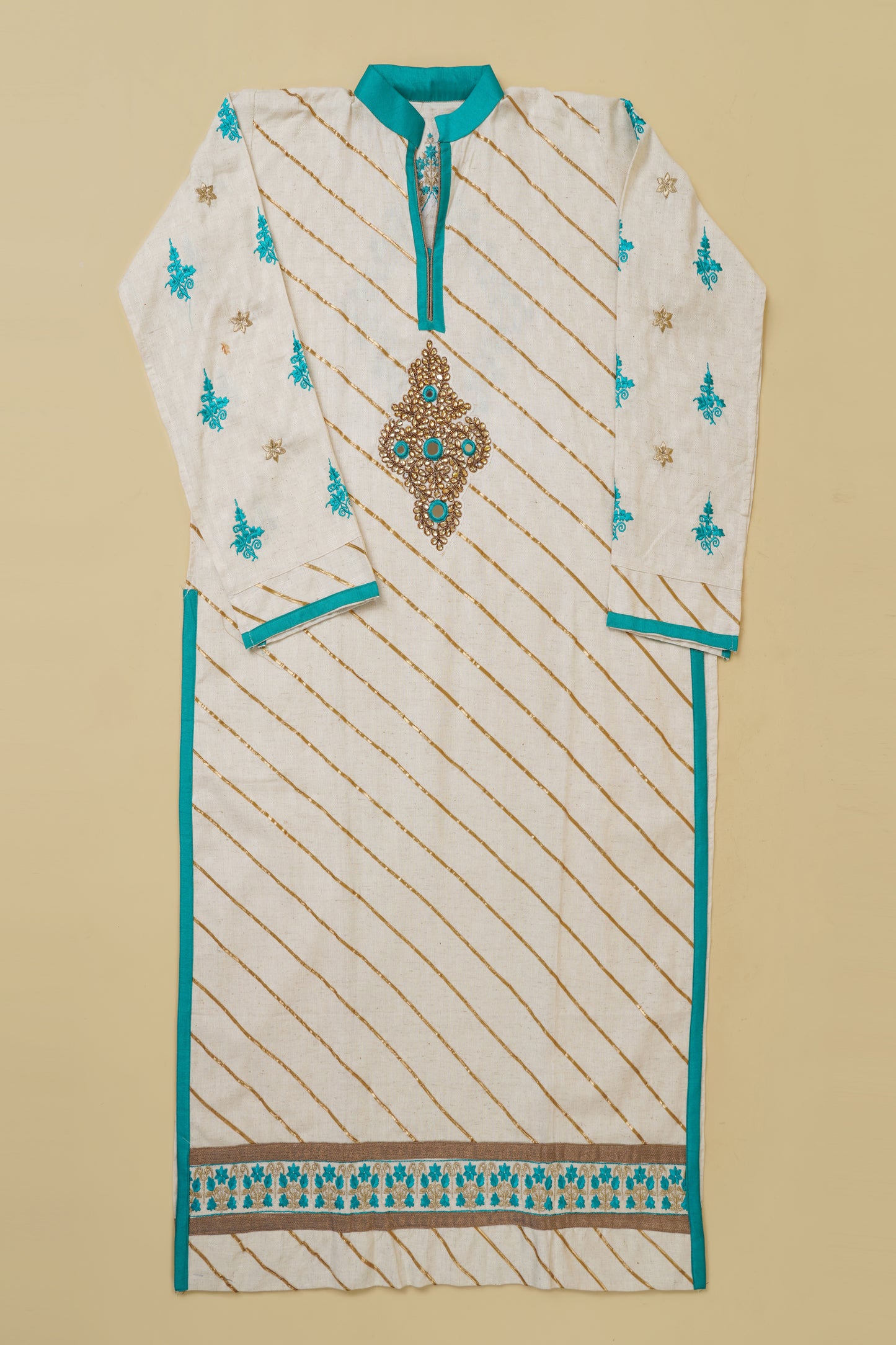 White and Blue Embroidered Unstitched Suit Piece