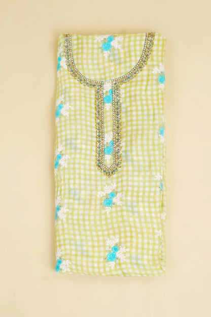 Yellow Checkered and Aqua Blue Unstitched Suit Piece