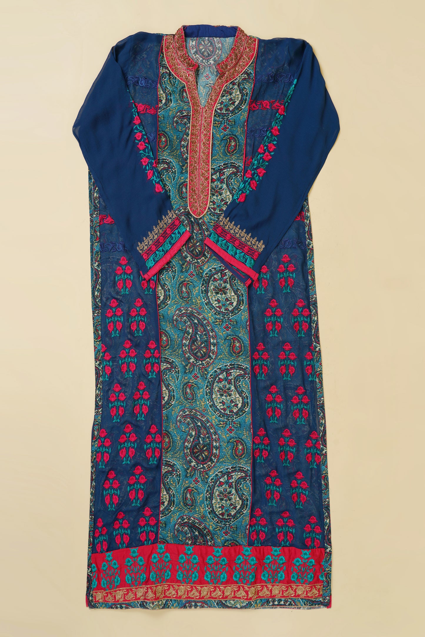 Blue and Red Digital Print Embroidered Unstitched Suit Piece