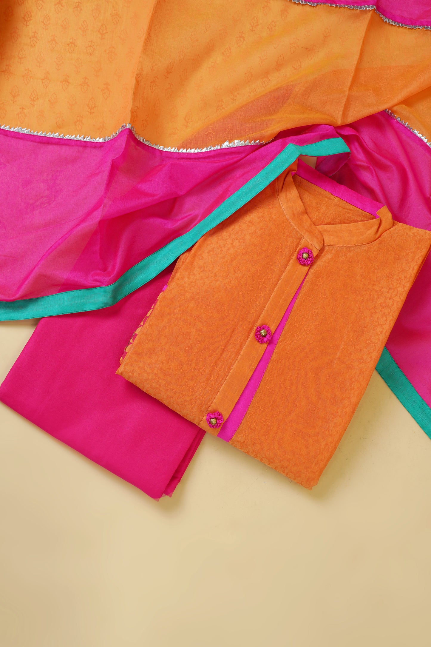 Orange and Pink Unstitched Suit Piece