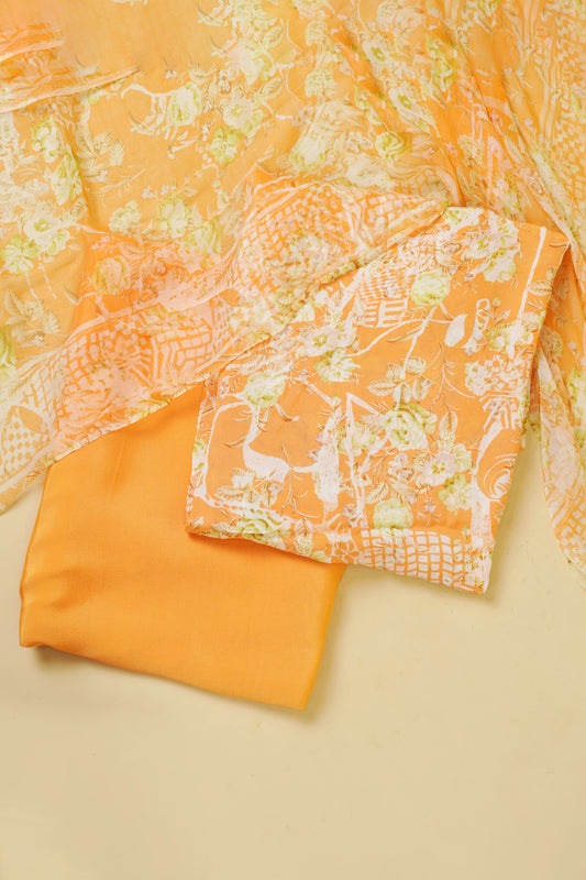 Orange Printed Unstitched Suit Piece