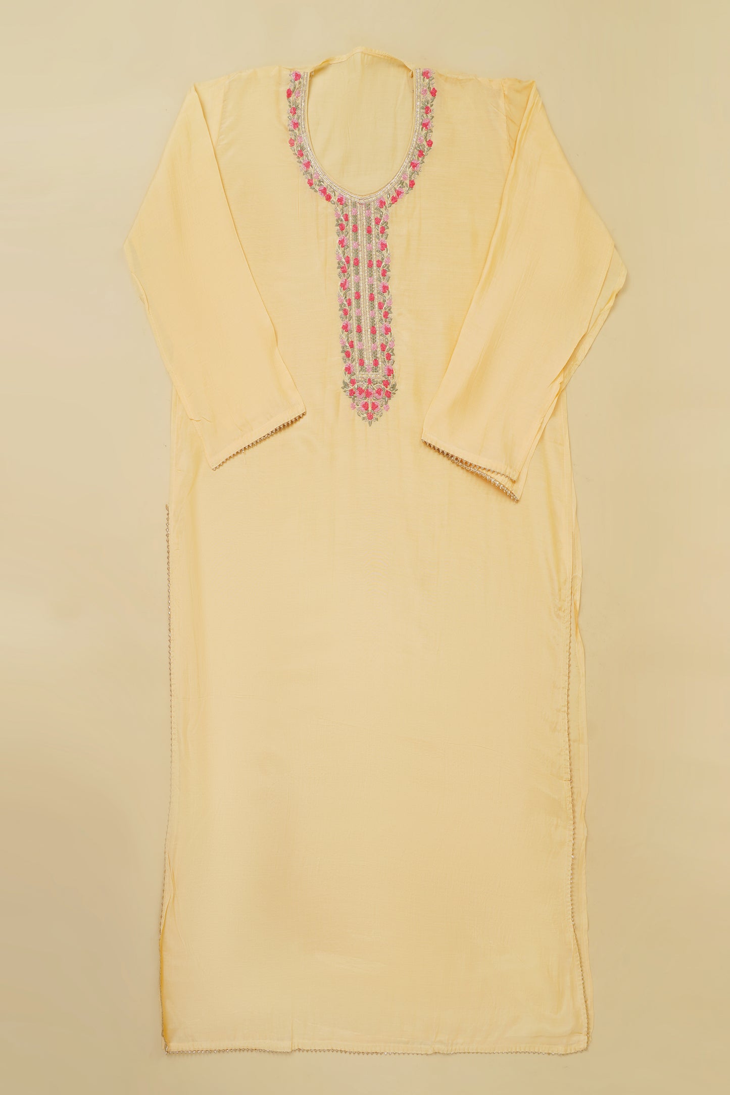 Pastel Yellow and Multi-Colour Unstitched Suit Piece