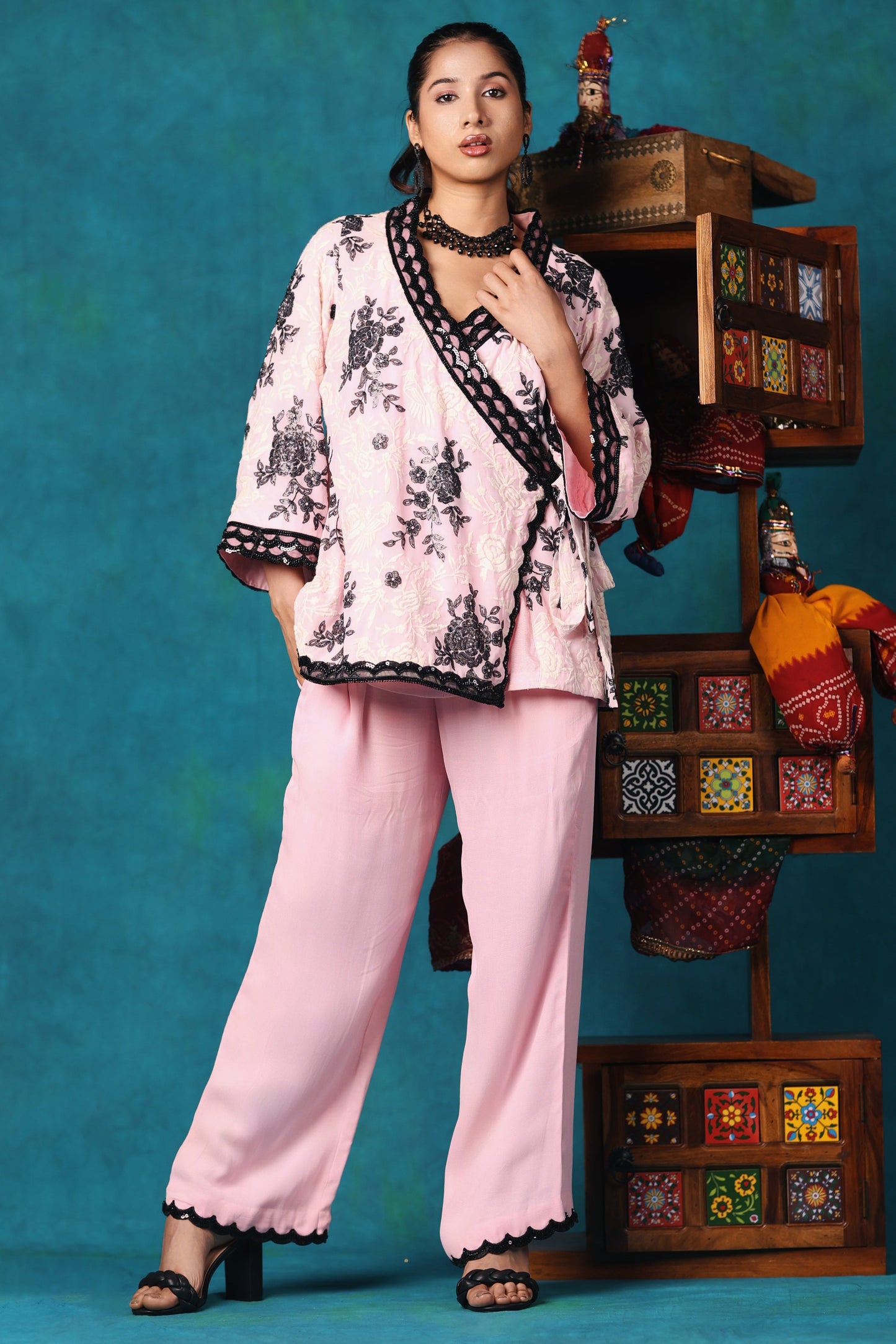 Baby Pink Kimono and Pants Set