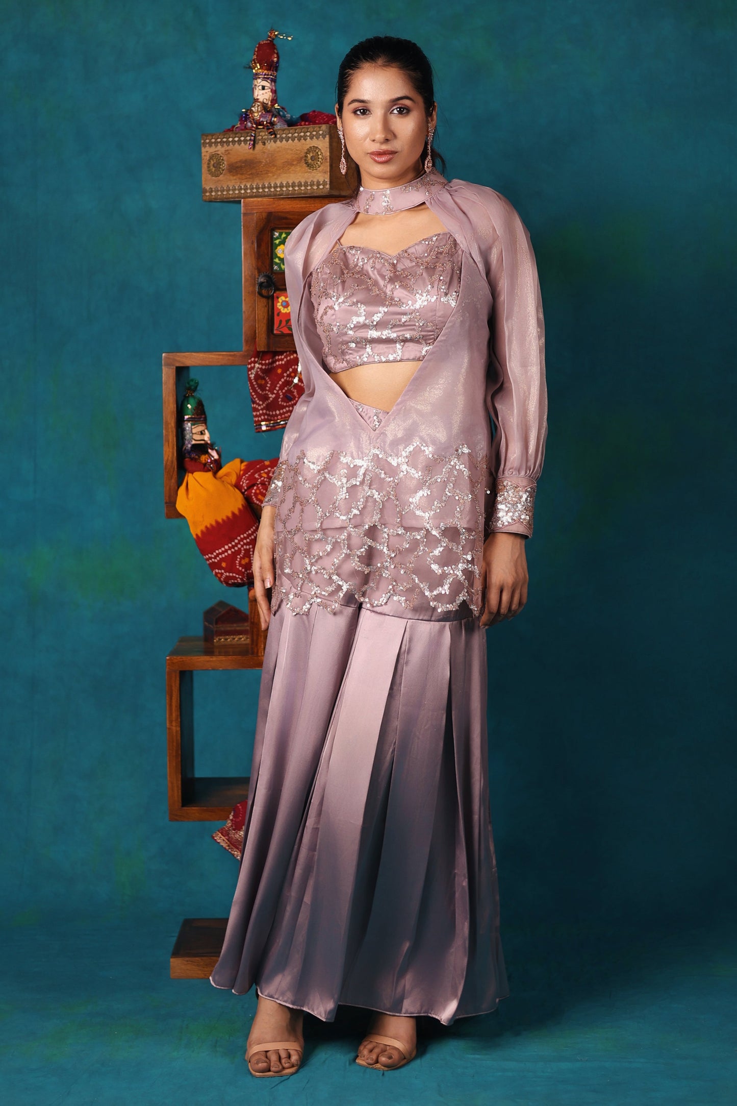 Lavender Gharara, Blouse and Shirt Set