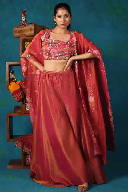 Pink Georgette Tissue Sharara and Cape Set