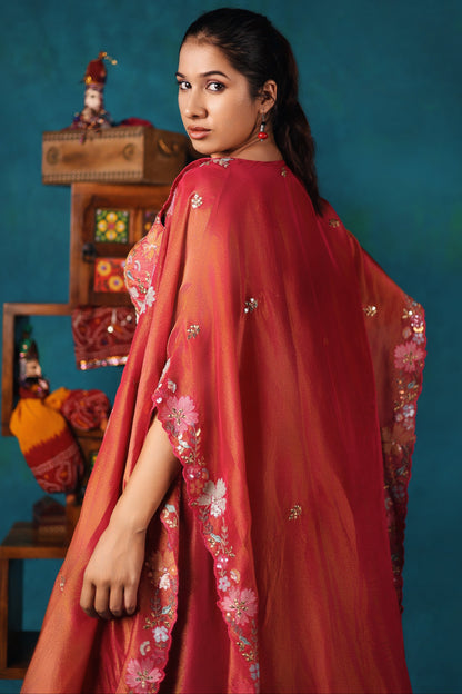 Pink Georgette Tissue Sharara and Cape Set