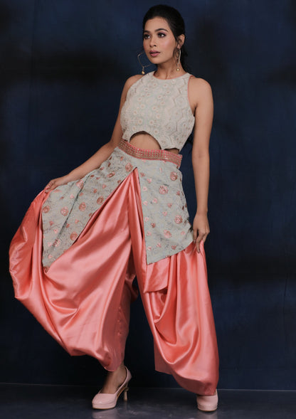 Mint and Peach Dhoti Set