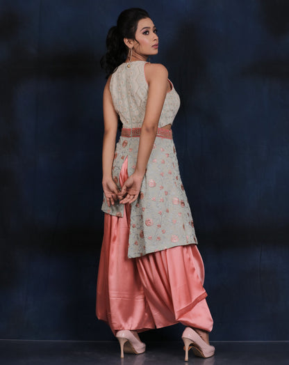 Mint and Peach Dhoti Set