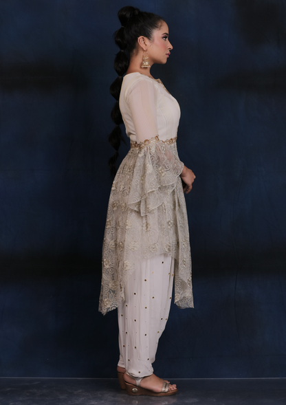 White Lace Embroidered Dhoti Set