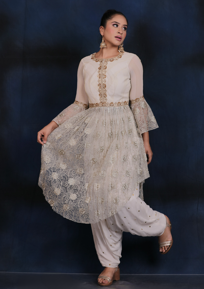 White Lace Embroidered Dhoti Set