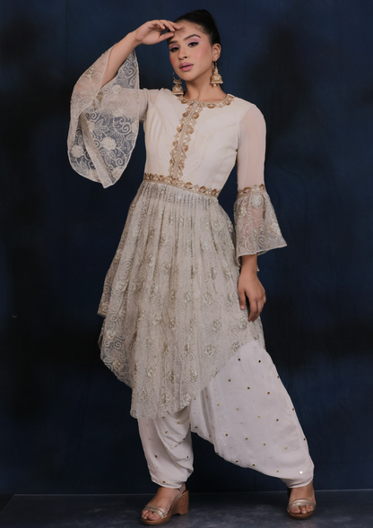 White Lace Embroidered Dhoti Set