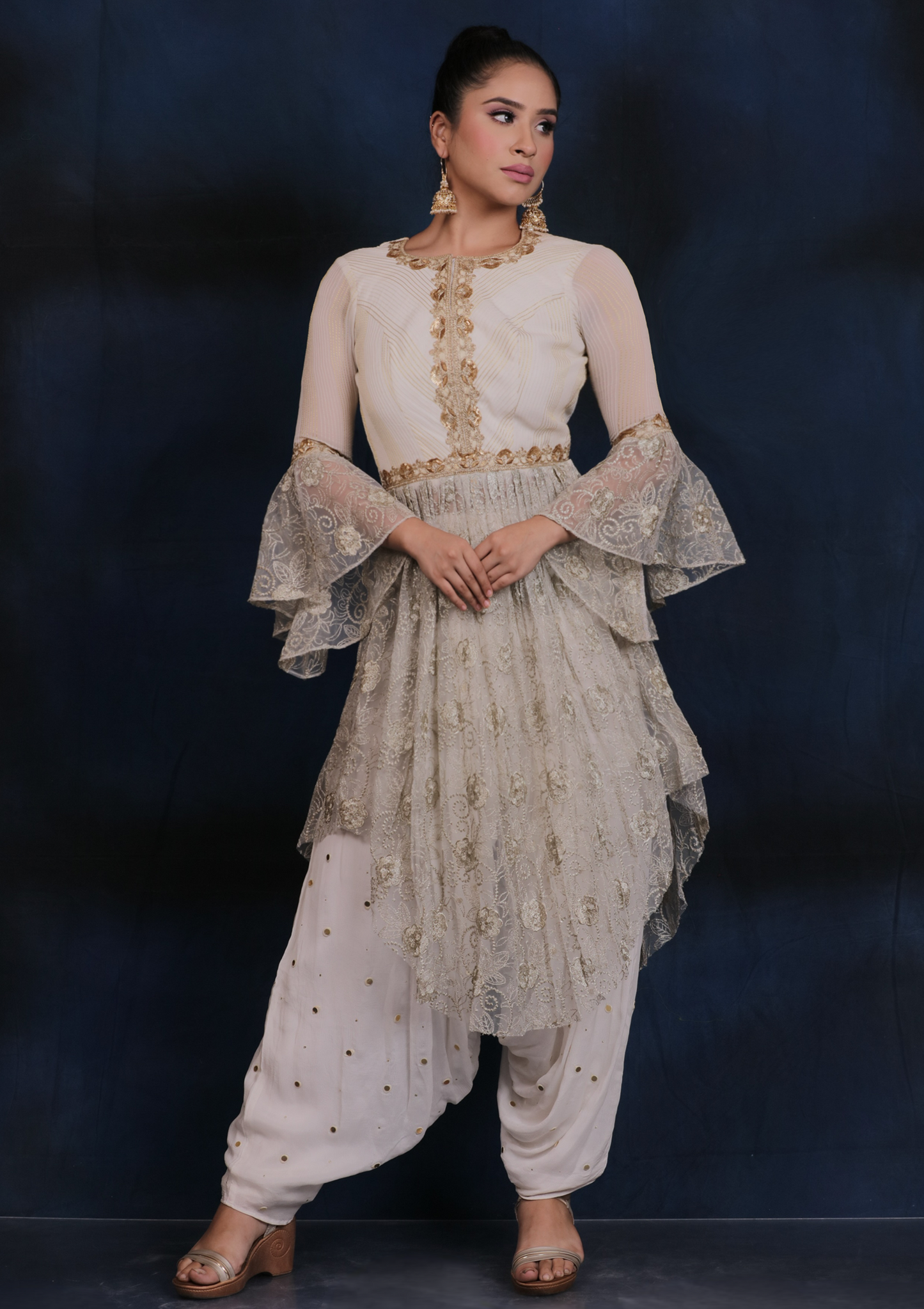 White Lace Embroidered Dhoti Set