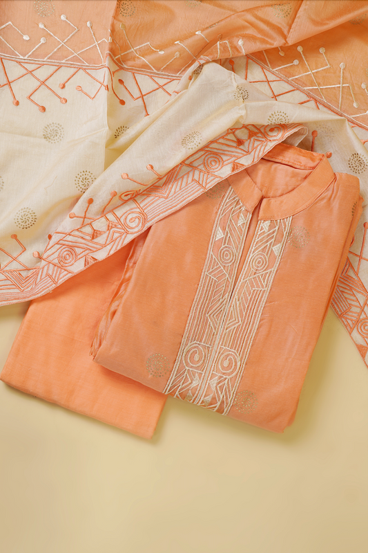 Peach Embroidered Unstitched Suit Piece